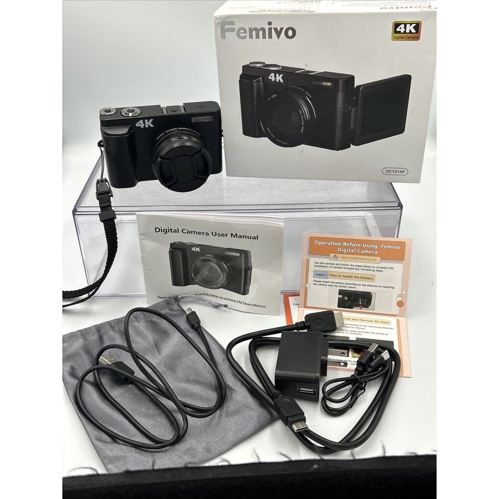 Femivo 4K Digital Vlogging Camera Bundle Photography Autofocus Flip Screen W/box